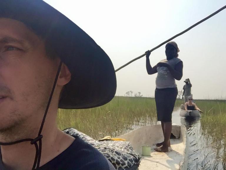Taking a Mokoro ride on the Okavango Delta, Botswana